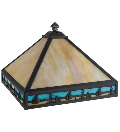 Meyda Lighting Sailboat 23" Mission Craftsman Brown Frame With Blue & Beige Shade Glass