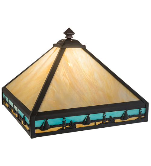 Meyda Lighting Sailboat 23" Mission Craftsman Brown Frame With Blue & Beige Shade Glass