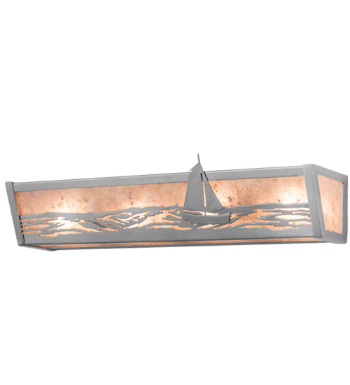 Meyda Lighting Sailboat 24" 4-Light Nickel Powder Coat Vanity Light With Silver Mica Shade Glass