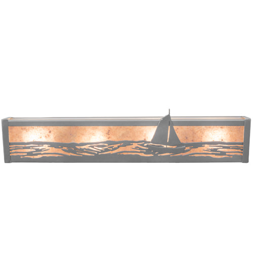 Meyda Lighting Sailboat 24" 4-Light Nickel Powder Coat Vanity Light With Silver Mica Shade Glass