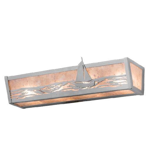 Meyda Lighting Sailboat 24" 4-Light Nickel Powder Coat Vanity Light With Silver Mica Shade Glass