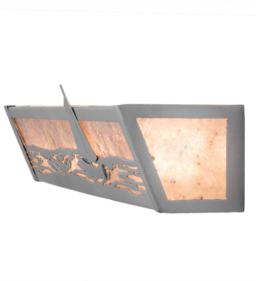 Meyda Lighting Sailboat 24" 4-Light Nickel Powder Coat Vanity Light With Silver Mica Shade Glass