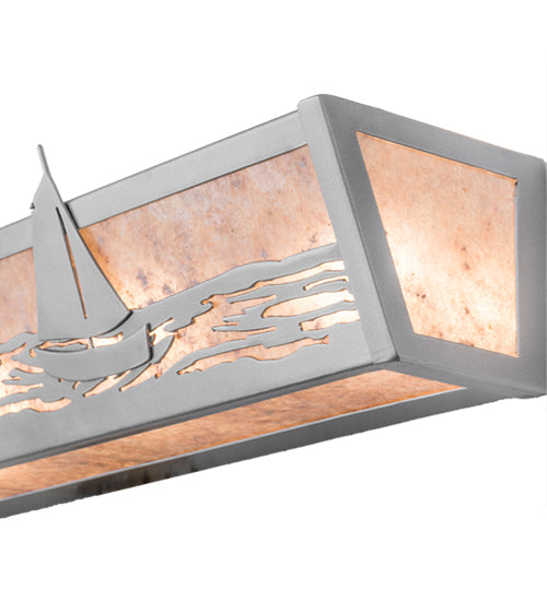 Meyda Lighting Sailboat 24" 4-Light Nickel Powder Coat Vanity Light With Silver Mica Shade Glass