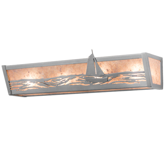 Meyda Lighting Sailboat 24" 4-Light Nickel Powder Coat Vanity Light With Silver Mica Shade Glass