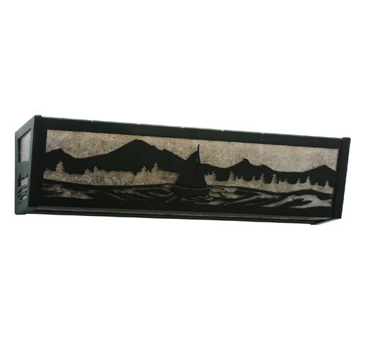 Meyda Lighting Sailboat 24" 4-Light Textured Black Mountain View Vanity Light With Silver Mica Shade Glass