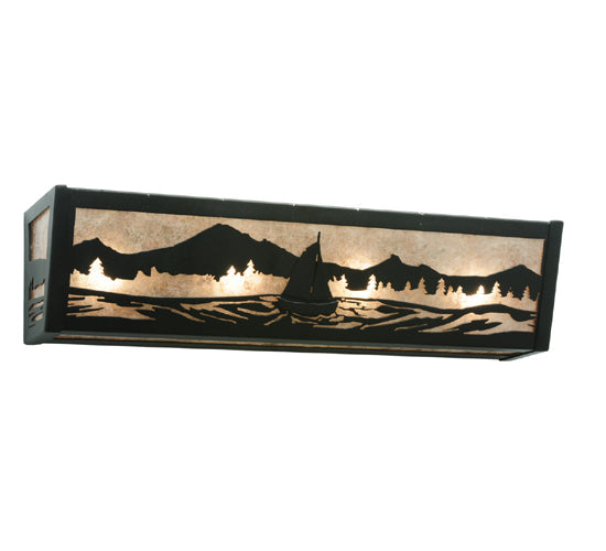 Meyda Lighting Sailboat 24" 4-Light Textured Black Mountain View Vanity Light With Silver Mica Shade Glass