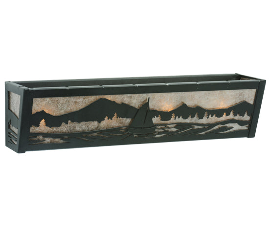 Meyda Lighting Sailboat 24" 4-Light Textured Black Mountain View Vanity Light With Silver Mica Shade Glass