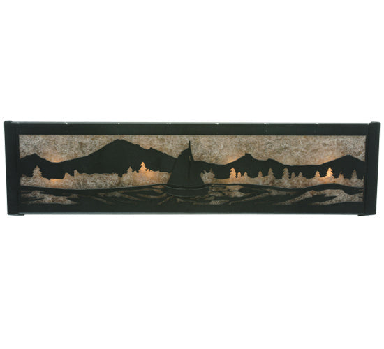 Meyda Lighting Sailboat 24" 4-Light Textured Black Mountain View Vanity Light With Silver Mica Shade Glass