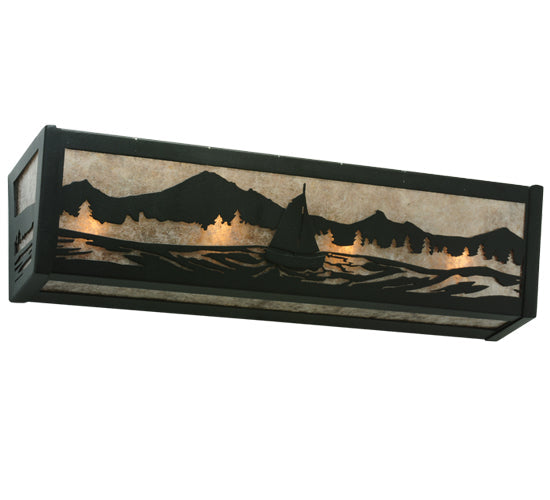 Meyda Lighting Sailboat 24" 4-Light Textured Black Mountain View Vanity Light With Silver Mica Shade Glass