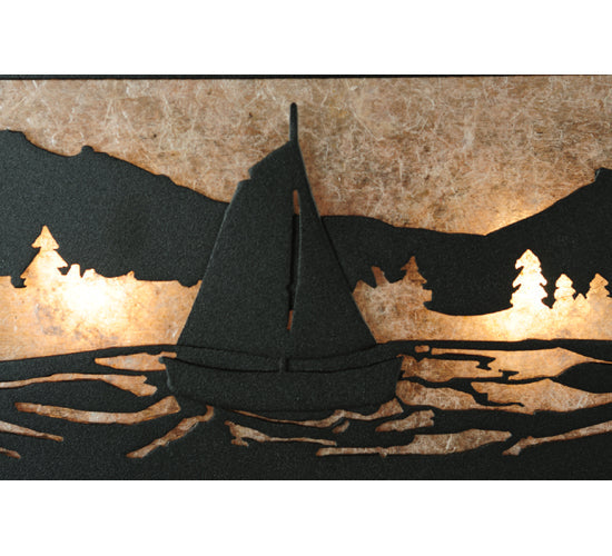 Meyda Lighting Sailboat 24" 4-Light Textured Black Mountain View Vanity Light With Silver Mica Shade Glass