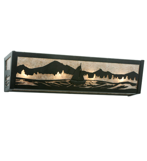 Meyda Lighting Sailboat 24" 4-Light Textured Black Mountain View Vanity Light With Silver Mica Shade Glass