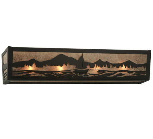 Meyda Lighting Sailboat 30" 4-Light Oil Rubbed Bronze Vanity Light With Silver Mica Shade Glass