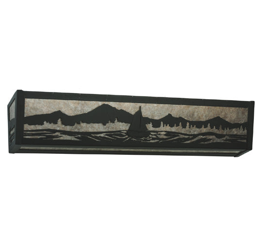 Meyda Lighting Sailboat 30" 4-Light Textured Black Mountain View Vanity Light With Silver Mica Shade Glass