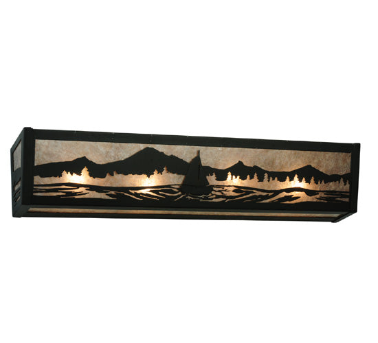 Meyda Lighting Sailboat 30" 4-Light Textured Black Mountain View Vanity Light With Silver Mica Shade Glass