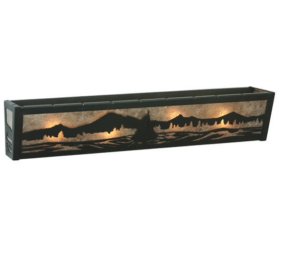 Meyda Lighting Sailboat 30" 4-Light Textured Black Mountain View Vanity Light With Silver Mica Shade Glass