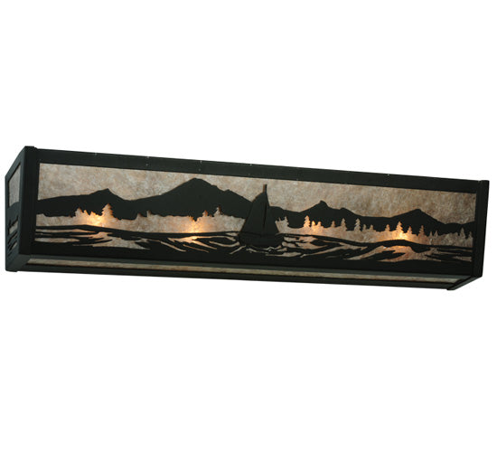 Meyda Lighting Sailboat 30" 4-Light Textured Black Mountain View Vanity Light With Silver Mica Shade Glass