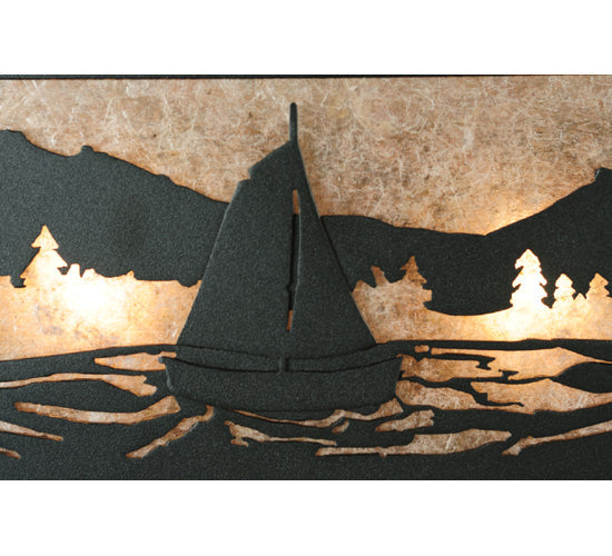 Meyda Lighting Sailboat 30" 4-Light Textured Black Mountain View Vanity Light With Silver Mica Shade Glass