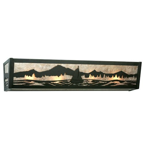 Meyda Lighting Sailboat 30" 4-Light Textured Black Mountain View Vanity Light With Silver Mica Shade Glass