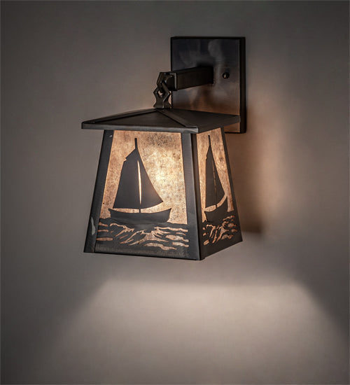 Meyda Lighting Sailboat 7" Industrial Steel Wall Sconce With Silver Mica Shade Glass