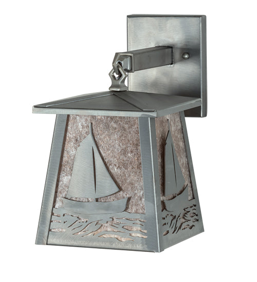 Meyda Lighting Sailboat 7" Industrial Steel Wall Sconce With Silver Mica Shade Glass