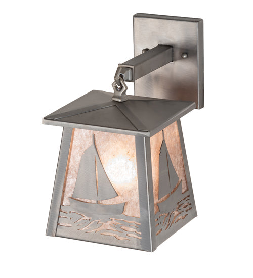 Meyda Lighting Sailboat 7" Industrial Steel Wall Sconce With Silver Mica Shade Glass
