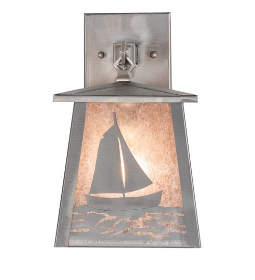 Meyda Lighting Sailboat 7" Industrial Steel Wall Sconce With Silver Mica Shade Glass