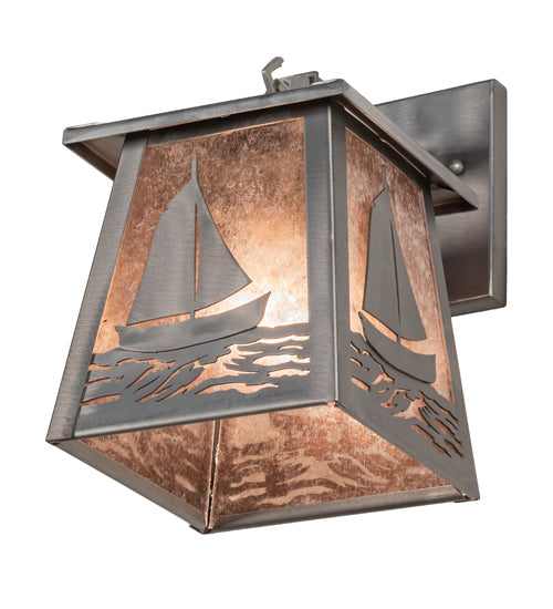 Meyda Lighting Sailboat 7" Industrial Steel Wall Sconce With Silver Mica Shade Glass
