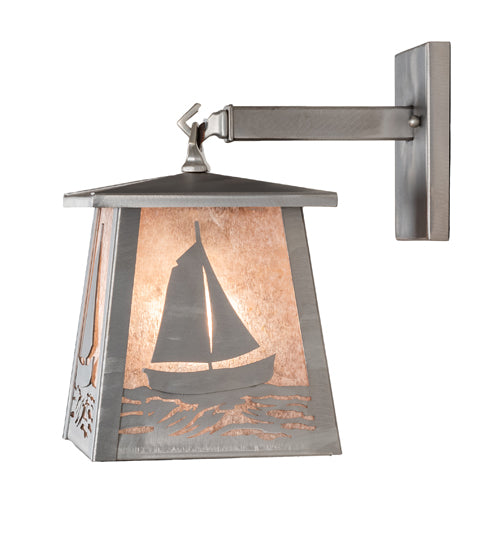 Meyda Lighting Sailboat 7" Industrial Steel Wall Sconce With Silver Mica Shade Glass