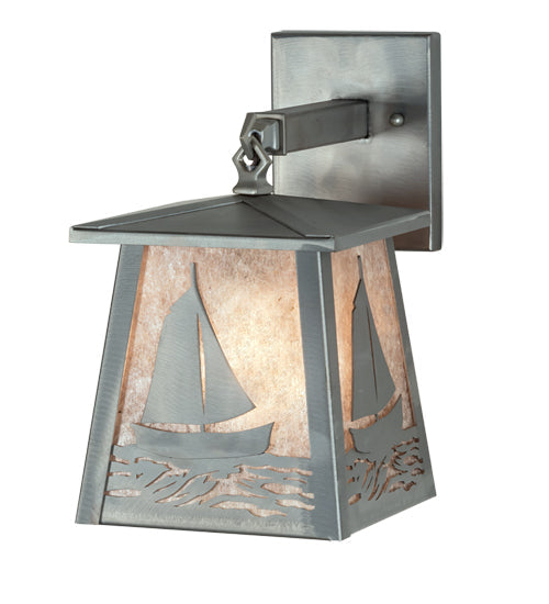Meyda Lighting Sailboat 7" Industrial Steel Wall Sconce With Silver Mica Shade Glass