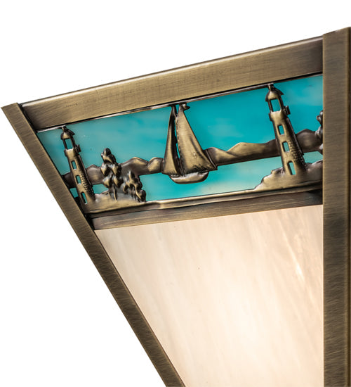 Meyda Lighting Sailboat 9" Antique Brass Wall Sconce With Blue & White Shade Glass