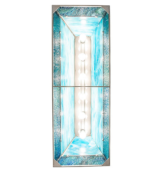 Meyda Lighting Sailfish 48" 6-Light Nickel & Transparent Blue Island Pendant With Green & Blue Shade Glass
