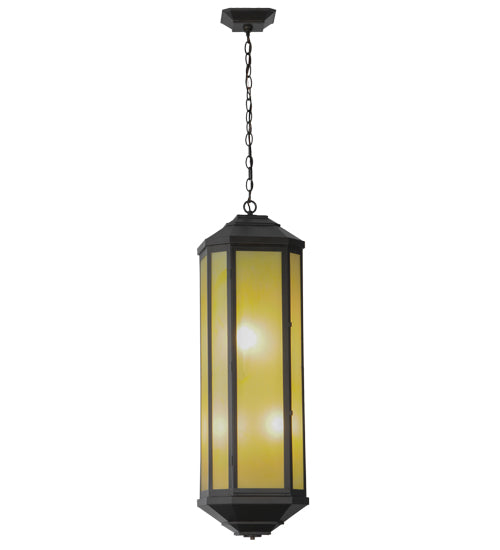 Meyda Lighting Salisbury 11" 4-Light Craftsman Brown Pendant Light With Beige Art Shade Glass