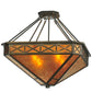 Meyda Lighting Saltire Craftsman 32" 4-Light Antique Copper Inverted Pendant Light With Amber Mica Shade Glass