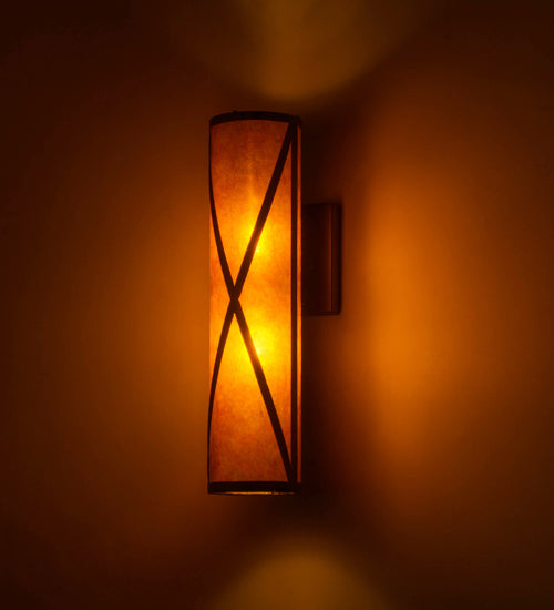 Meyda Lighting Saltire Craftsman 5" 2-Light Mahogany Bronze Wall Sconce With Amber Mica Shade Glass