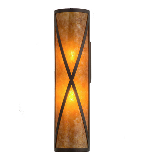 Meyda Lighting Saltire Craftsman 5" 2-Light Mahogany Bronze Wall Sconce With Amber Mica Shade Glass