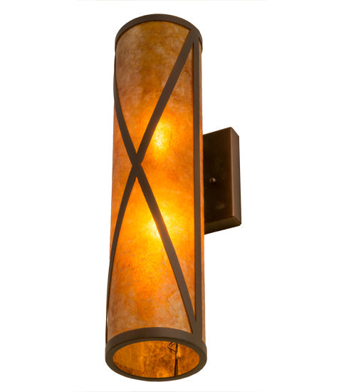 Meyda Lighting Saltire Craftsman 5" 2-Light Mahogany Bronze Wall Sconce With Amber Mica Shade Glass