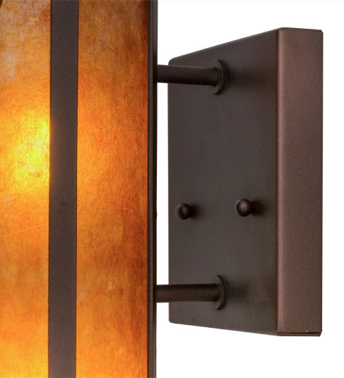 Meyda Lighting Saltire Craftsman 5" 2-Light Mahogany Bronze Wall Sconce With Amber Mica Shade Glass