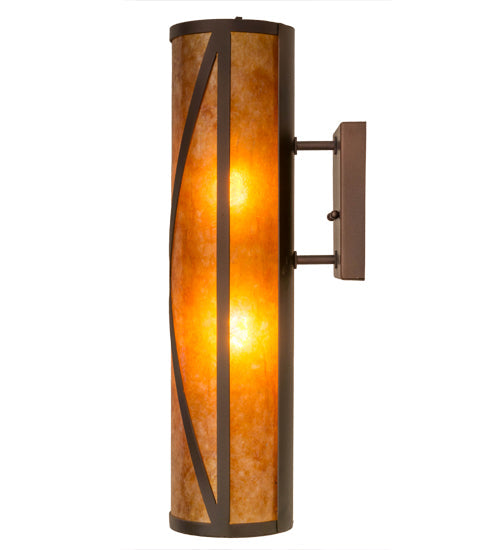 Meyda Lighting Saltire Craftsman 5" 2-Light Mahogany Bronze Wall Sconce With Amber Mica Shade Glass