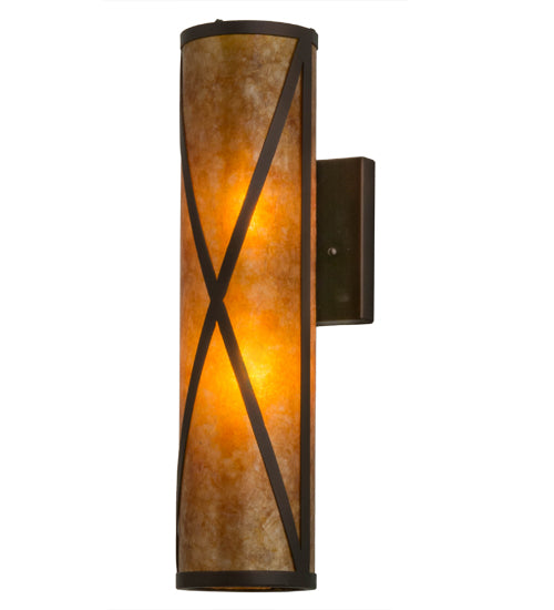 Meyda Lighting Saltire Craftsman 5" 2-Light Mahogany Bronze Wall Sconce With Amber Mica Shade Glass