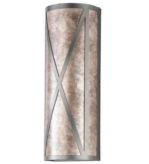 Meyda Lighting Saltire Craftsman 6" 2-Light Pewter Wall Sconce With Silver Mica Shade Glass