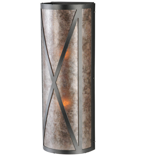 Meyda Lighting Saltire Craftsman 6" 2-Light Pewter Wall Sconce With Silver Mica Shade Glass