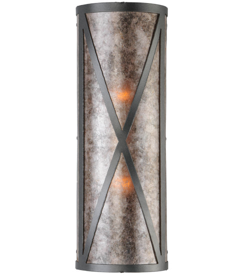 Meyda Lighting Saltire Craftsman 6" 2-Light Pewter Wall Sconce With Silver Mica Shade Glass