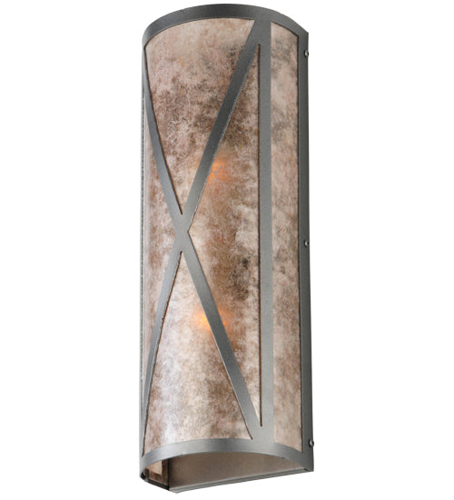 Meyda Lighting Saltire Craftsman 6" 2-Light Pewter Wall Sconce With Silver Mica Shade Glass