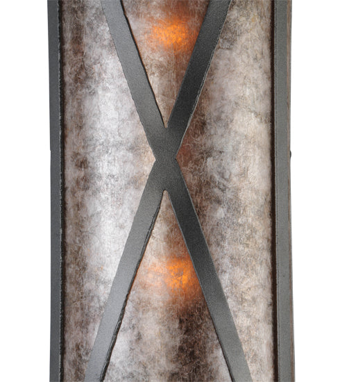 Meyda Lighting Saltire Craftsman 6" 2-Light Pewter Wall Sconce With Silver Mica Shade Glass