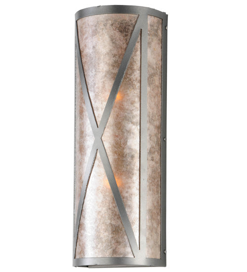 Meyda Lighting Saltire Craftsman 6" 2-Light Pewter Wall Sconce With Silver Mica Shade Glass