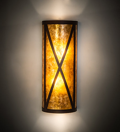 Meyda Lighting Saltire Craftsman 7" 2-Light Mahogany Bronze Wall Sconce With Amber Mica Shade Glass