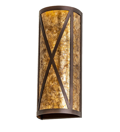 Meyda Lighting Saltire Craftsman 7" 2-Light Mahogany Bronze Wall Sconce With Amber Mica Shade Glass