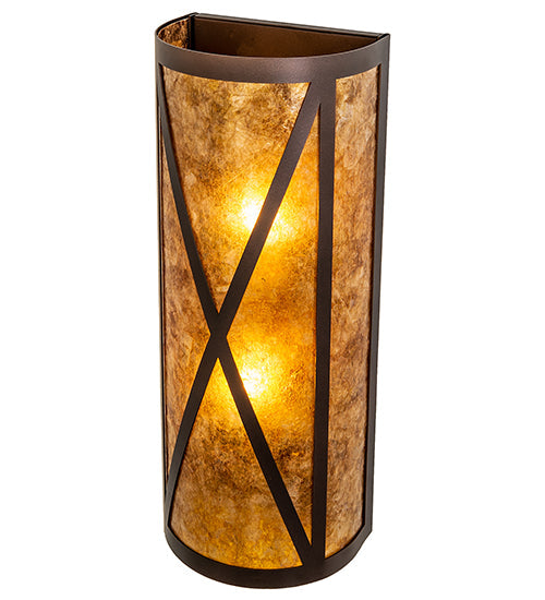 Meyda Lighting Saltire Craftsman 7" 2-Light Mahogany Bronze Wall Sconce With Amber Mica Shade Glass