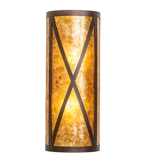 Meyda Lighting Saltire Craftsman 7" 2-Light Mahogany Bronze Wall Sconce With Amber Mica Shade Glass