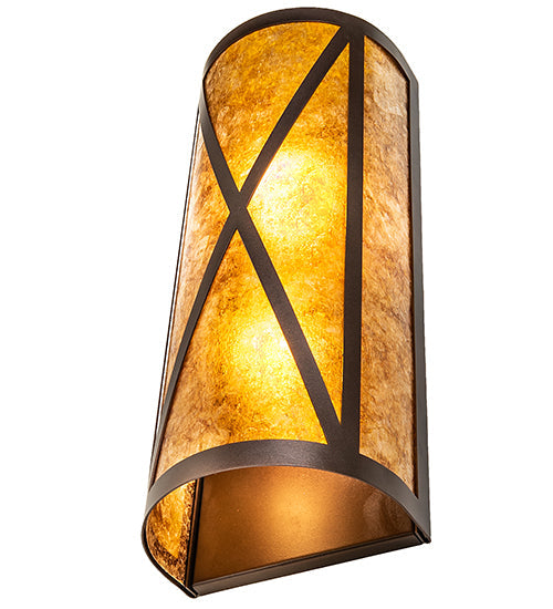 Meyda Lighting Saltire Craftsman 7" 2-Light Mahogany Bronze Wall Sconce With Amber Mica Shade Glass